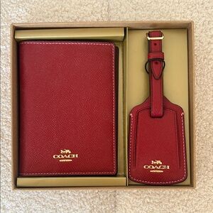 NWT. Coach Red Passport Holder and Luggage Tag Set